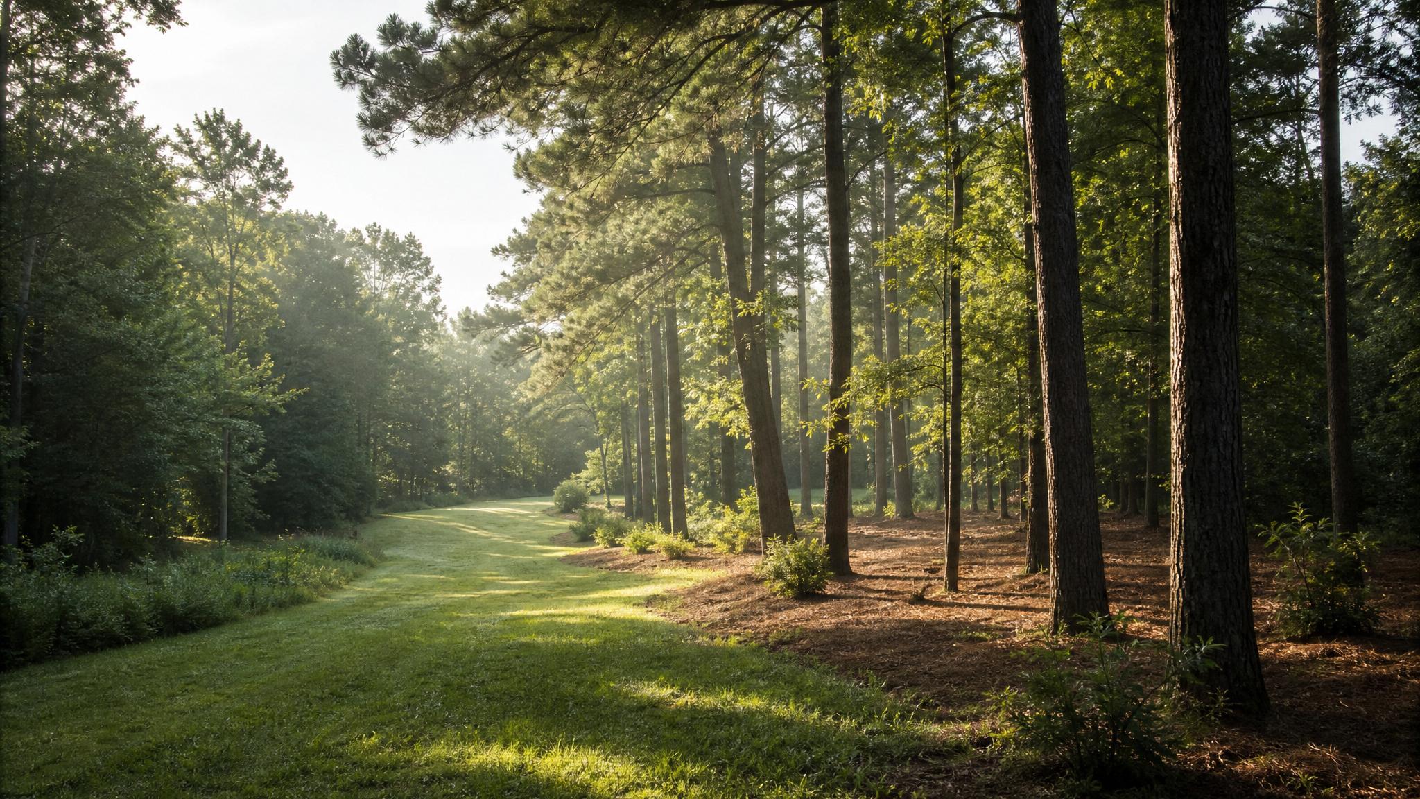 Selectively cleared rural property trail through East Texas woods