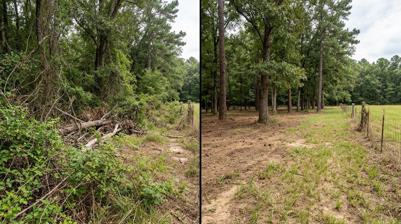 Usable ground recovered from old brush piles before and after