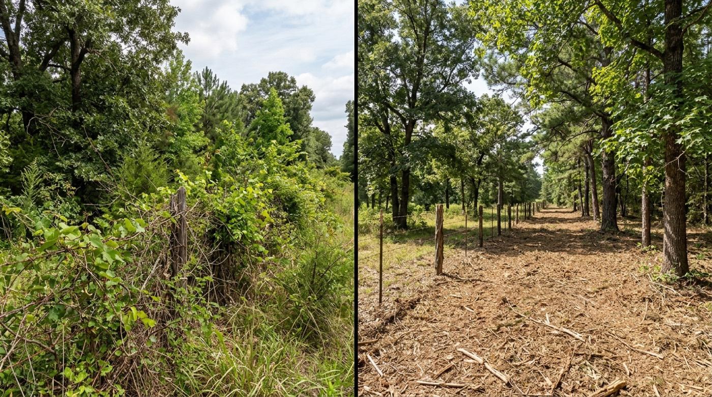Controlled-width corridor ready for fence work before and after