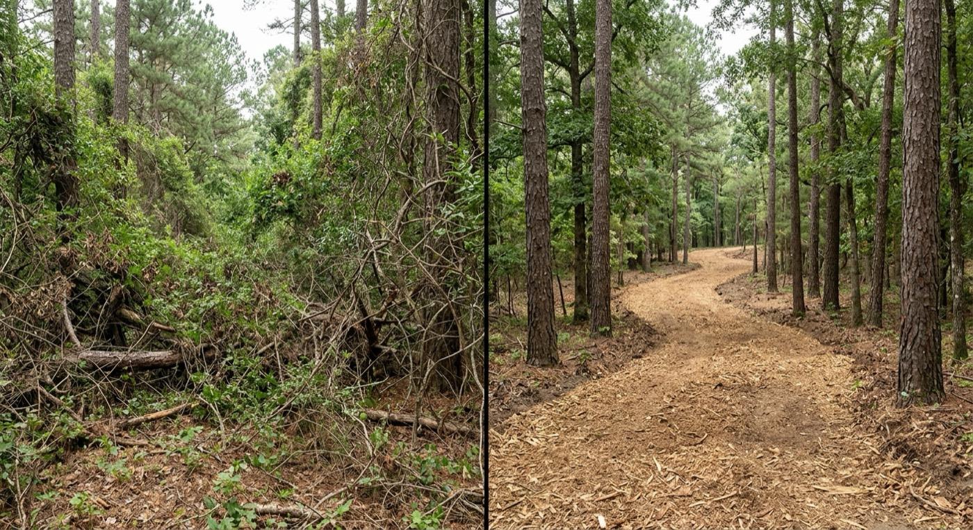 Blocked woods opened into UTV access before and after